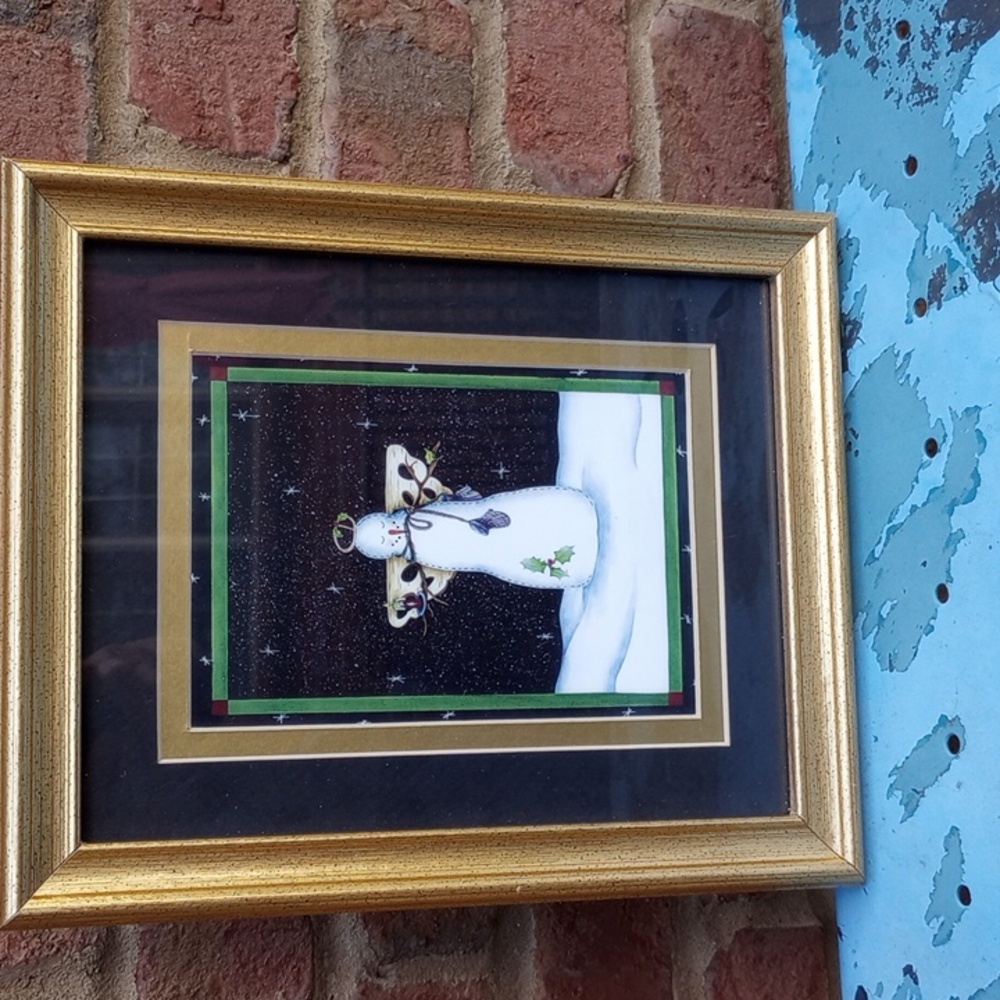 Framed Snowman Artwork with Gold Frame - Picture 2 of 6